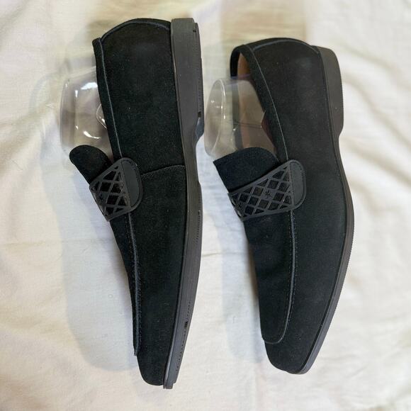 Stacy Adams men’s 10.5 black suede leather slip on loafers crosshatched strap. - Picture 2 of 10